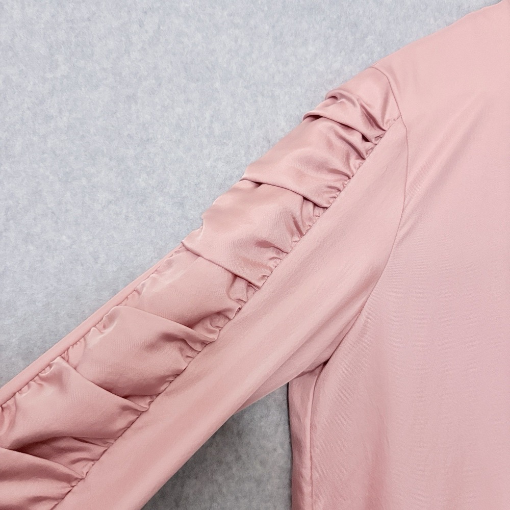 Tibi Mendini Blouse Size 12 Shirred Long Sleeve Satin Shirt Pink Blush Feminine - Picture 4 of 7
